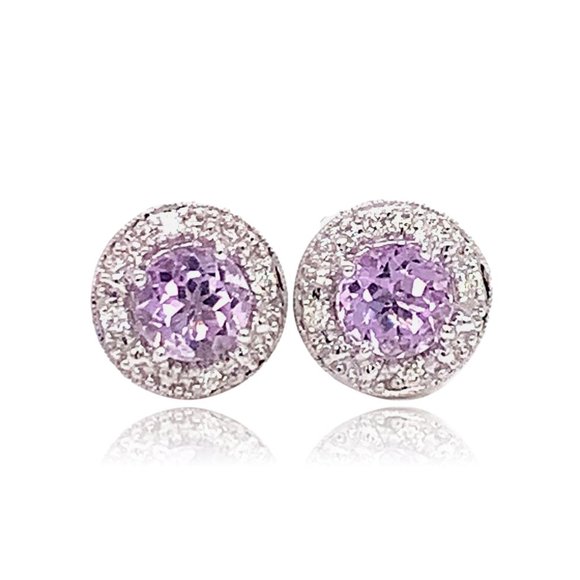 Pink Amethyst and Diamond Stud Earrings in 10K White gold - Picture 1 of 3
